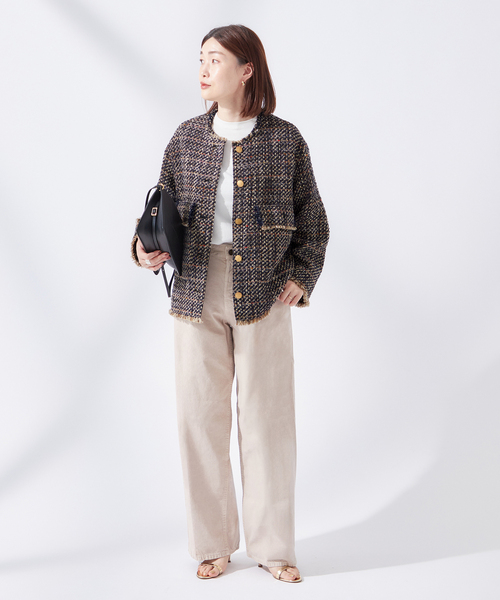 journal standard L'essage（ジャーナルスタンダードレサージュ）の「《SP》GIOLICAツイードWIDE ジャケット（ノーカラージャケット・レディース・ネイビー・FREE）」の2枚目の写真