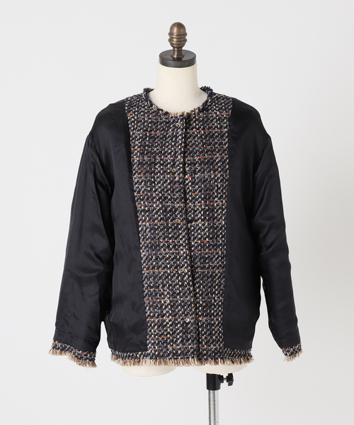 journal standard L'essage（ジャーナルスタンダードレサージュ）の「《SP》GIOLICAツイードWIDE ジャケット（ノーカラージャケット・レディース・ネイビー・FREE）」の19枚目の写真
