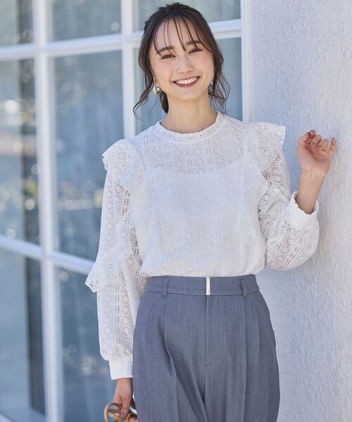 ANY SIS(エニィスィス)の「【洗える】ラッフルレース トップス(シャツ/ブラウス・レディース・ホワイト系/グレー系・0)」の2枚目の写真