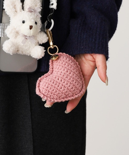 セール】Knitted stuffed heart key chain/編みぐるみ ハート