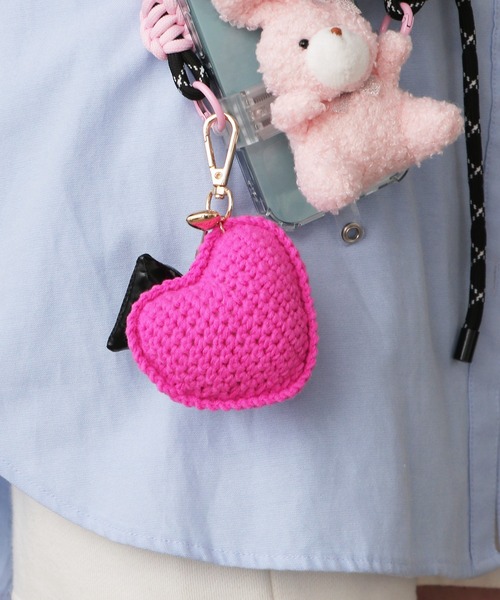 Knitted stuffed heart key chain/編みぐるみ ハート キーホルダー