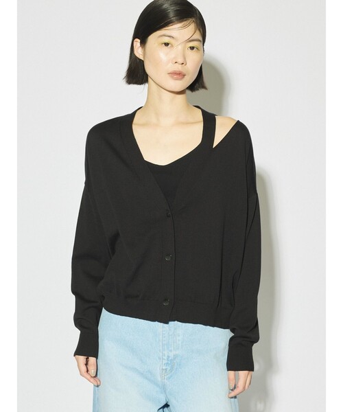 カーディガン MIDIUMISOLID for Ladies カットアウトネックワイドカーディガン レディース セール】MIDIUMISOLID for Ladies カットアウトネックワイド