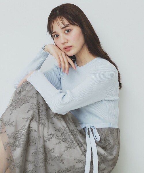 index（インデックス）の「チュールレーススカートドッキングワンピース【洗濯機洗い可】（ワンピース・レディース・ナチュラル/チャコールグレー/サックスブルー/パープル系1・42/40/38/36）」の3枚目の写真