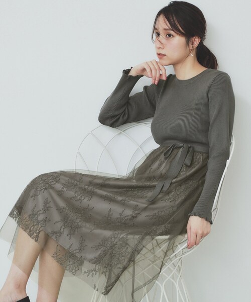 index（インデックス）の「チュールレーススカートドッキングワンピース【洗濯機洗い可】（ワンピース・レディース・ナチュラル/チャコールグレー/サックスブルー/パープル系1・42/40/38/36）」の22枚目の写真