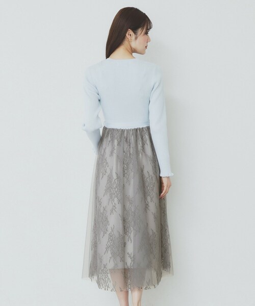 index（インデックス）の「チュールレーススカートドッキングワンピース【洗濯機洗い可】（ワンピース・レディース・ナチュラル/チャコールグレー/サックスブルー/パープル系1・42/40/38/36）」の6枚目の写真