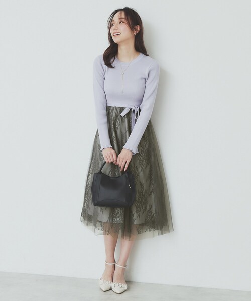 index（インデックス）の「チュールレーススカートドッキングワンピース【洗濯機洗い可】（ワンピース・レディース・ナチュラル/チャコールグレー/サックスブルー/パープル系1・42/40/38/36）」の13枚目の写真