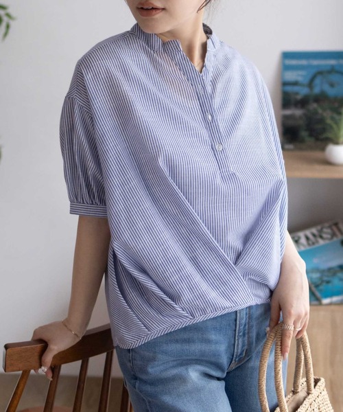 NAVY（ネイビー）の「nAvy 裾タックスキッパーブラウス（シャツ/ブラウス・レディース・オレンジ/ブルー系その他/ホワイト系その他・M/L）」の3枚目の写真