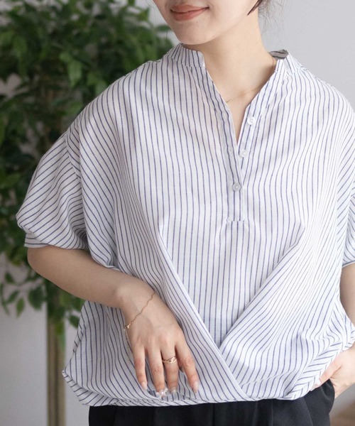 NAVY（ネイビー）の「nAvy 裾タックスキッパーブラウス（シャツ/ブラウス・レディース・オレンジ/ブルー系その他/ホワイト系その他・M/L）」の5枚目の写真