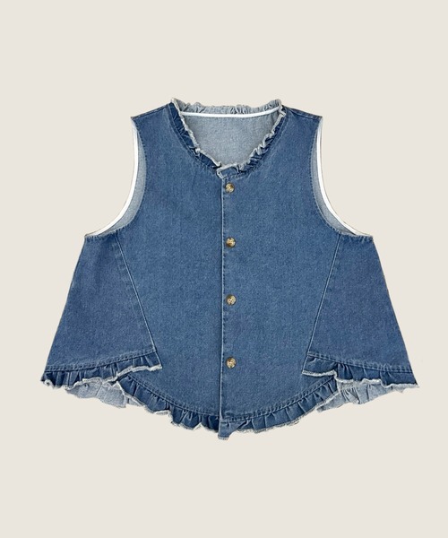 aimoha(アイモハ)の「フリルデニムベスト(ベスト・レディース・ネイビー/ライトブルー・FREE)」の13枚目の写真