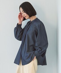シャンブレーデニム ギャザーブラウス
