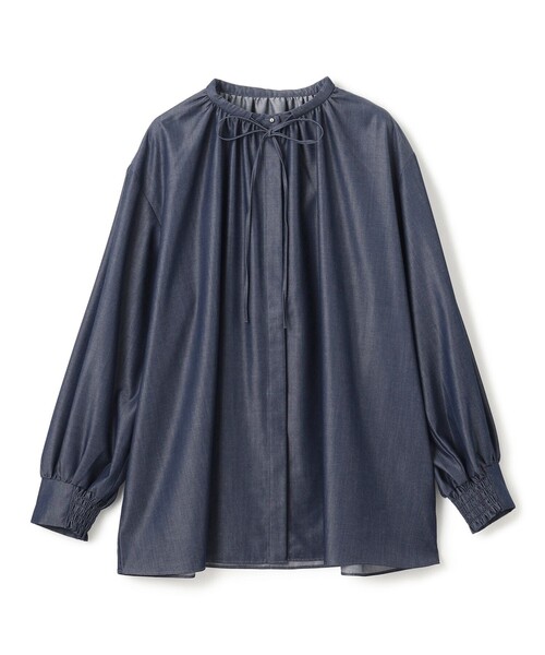 UNFILO（アンフィーロ）の「シャンブレーデニム ギャザーブラウス（シャツ/ブラウス・レディース・ネイビー系・LARGE/SMALL/MEDIUM）」の4枚目の写真
