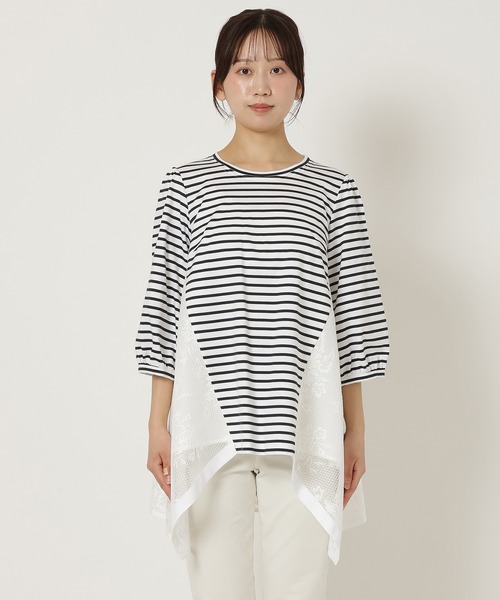 セール】バックレース切替ボーダーカットソー（Tシャツ