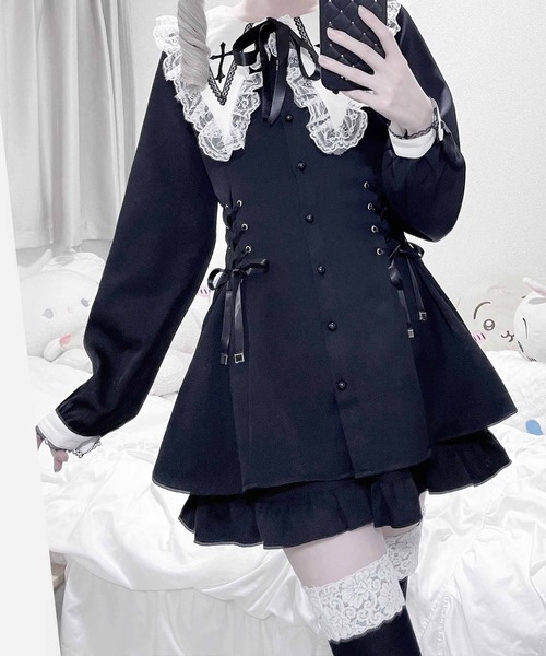 MARS꒦꒷♥スピンドル付きクロス刺繍SETUPブラック スピンドル付きクロス刺繍セットアップ 2点SET（セットアップ