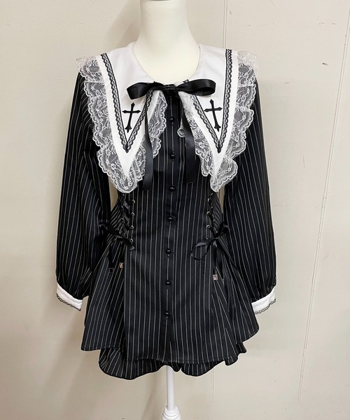 MA*RS(アメーバーマーズ)の「スピンドル付きクロス刺繍セットアップ 2点SET(セットアップ・レディース・ブラック/ブラック×ホワイト・LARGE/FREE)」の3枚目の写真