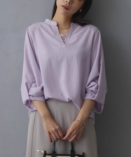 NICOLE white（ニコルホワイト）の「スキッパーパフブラウス（シャツ/ブラウス・レディース・ラベンダー/オフホワイト/ブラック/ブルー/ブラウン・FREE）」の5枚目の写真