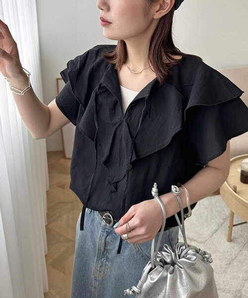 フリルブラウス discoat 新品 ブラック フリルブラウス（シャツ/ブラウス）｜DISCOAT（ディスコート）の