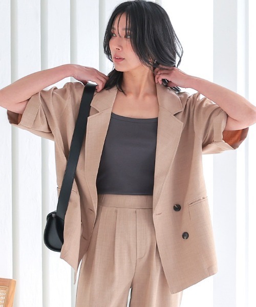 aquagarage（アクアガレージ）の「リネンライクダブルブレスト半袖テーラードジャケット（テーラードジャケット・レディース・ベージュ/ネイビー/ブラウン/グレー・L/M）」の10枚目の写真