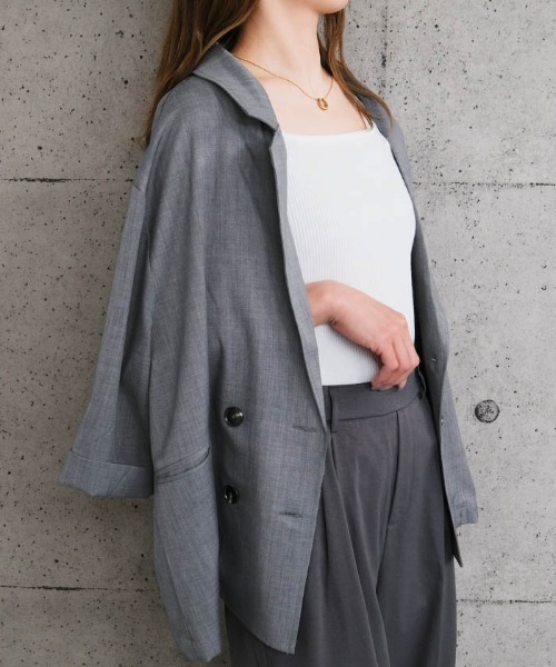 aquagarage（アクアガレージ）の「リネンライクダブルブレスト半袖テーラードジャケット（テーラードジャケット・レディース・ベージュ/ネイビー/ブラウン/グレー・L/M）」の14枚目の写真