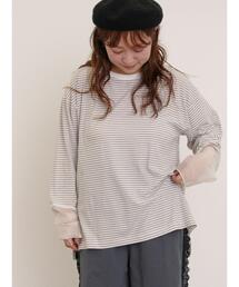 Samansa Mos2 | 袖切替シアーボーダーTシャツ(Tシャツ/カットソー)