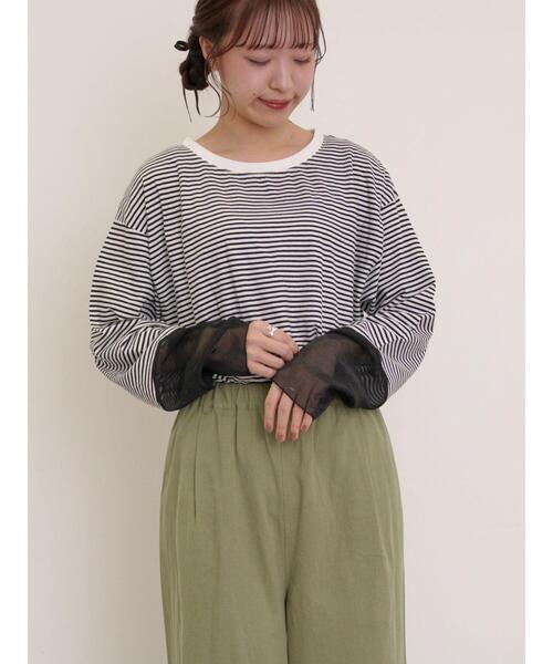 Samansa Mos2（サマンサ モスモス）の「袖切替シアーボーダーTシャツ（Tシャツ/カットソー・レディース・オレンジ/ブルー/グレー/ブラック・F）」の14枚目の写真