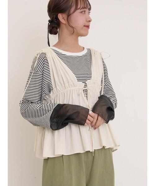 Samansa Mos2（サマンサ モスモス）の「袖切替シアーボーダーTシャツ（Tシャツ/カットソー・レディース・オレンジ/ブルー/グレー/ブラック・F）」の19枚目の写真