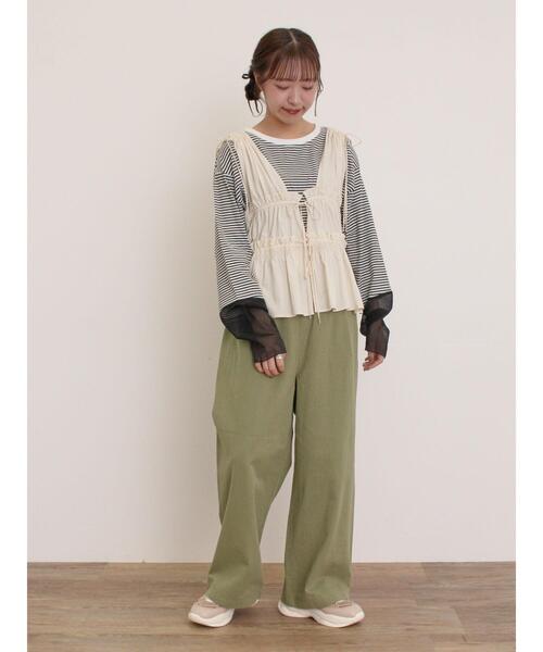 Samansa Mos2（サマンサ モスモス）の「袖切替シアーボーダーTシャツ（Tシャツ/カットソー・レディース・オレンジ/ブルー/グレー/ブラック・F）」の21枚目の写真