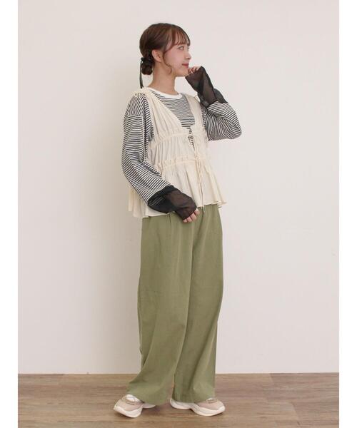 Samansa Mos2（サマンサ モスモス）の「袖切替シアーボーダーTシャツ（Tシャツ/カットソー・レディース・オレンジ/ブルー/グレー/ブラック・F）」の22枚目の写真