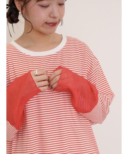 Samansa Mos2（サマンサ モスモス）の「袖切替シアーボーダーTシャツ（Tシャツ/カットソー・レディース・オレンジ/ブルー/グレー/ブラック・F）」の16枚目の写真