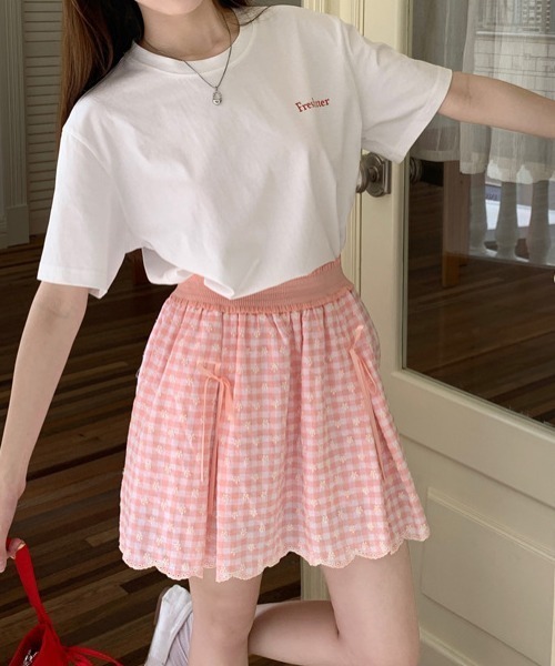Teem Store(チームストア)の「【春夏新作】ギンガムチェックミニフレアスカート(スカート・レディース・ピンク/グリーン・F)」の5枚目の写真