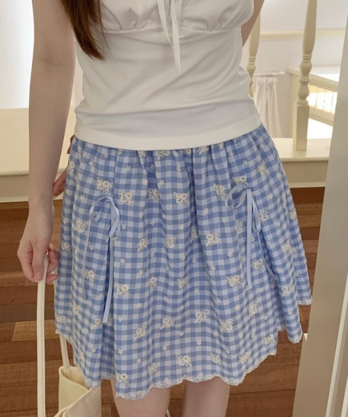 Teem Store(チームストア)の「【春夏新作】ギンガムチェックミニフレアスカート(スカート・レディース・ピンク/グリーン・F)」の14枚目の写真