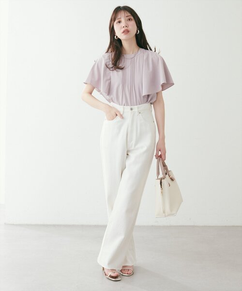 natural couture(ナチュラルクチュール)の「フレア袖ピンタックブラウス(シャツ/ブラウス・レディース・サックスブルー/ピンクベージュ/ミント/チャコールグレー/オフホワイト・FREE)」の15枚目の写真