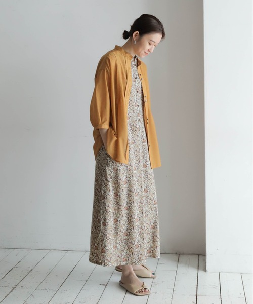 NOMBRE IMPAIR（ノンブルアンペール）の「シアーポリエステルスラブ　タック羽織シャツ（シャツ/ブラウス・レディース・オレンジ/キナリ・FREE）」の4枚目の写真