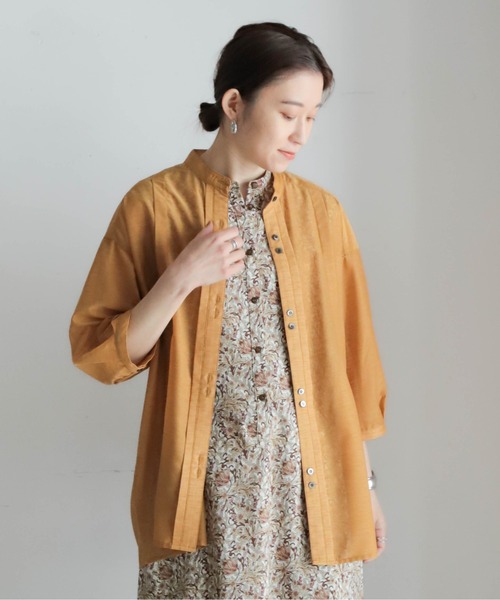 NOMBRE IMPAIR（ノンブルアンペール）の「シアーポリエステルスラブ　タック羽織シャツ（シャツ/ブラウス・レディース・オレンジ/キナリ・FREE）」の6枚目の写真