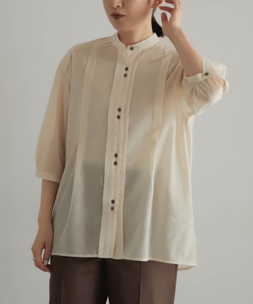 NOMBRE IMPAIR（ノンブルアンペール）の「シアーポリエステルスラブ　タック羽織シャツ（シャツ/ブラウス・レディース・オレンジ/キナリ・FREE）」の13枚目の写真