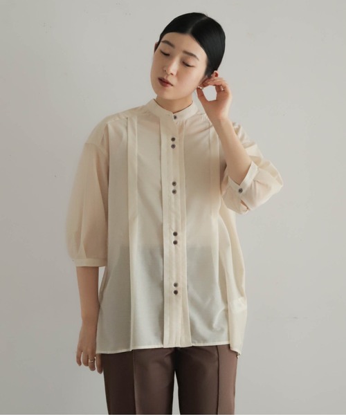 NOMBRE IMPAIR（ノンブルアンペール）の「シアーポリエステルスラブ　タック羽織シャツ（シャツ/ブラウス・レディース・オレンジ/キナリ・FREE）」の9枚目の写真