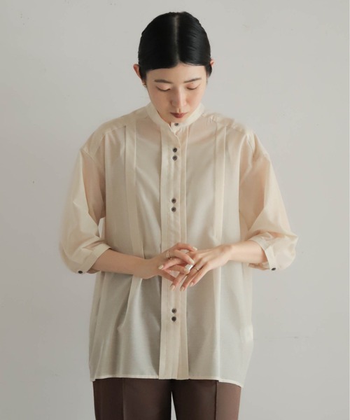 NOMBRE IMPAIR（ノンブルアンペール）の「シアーポリエステルスラブ　タック羽織シャツ（シャツ/ブラウス・レディース・オレンジ/キナリ・FREE）」の14枚目の写真