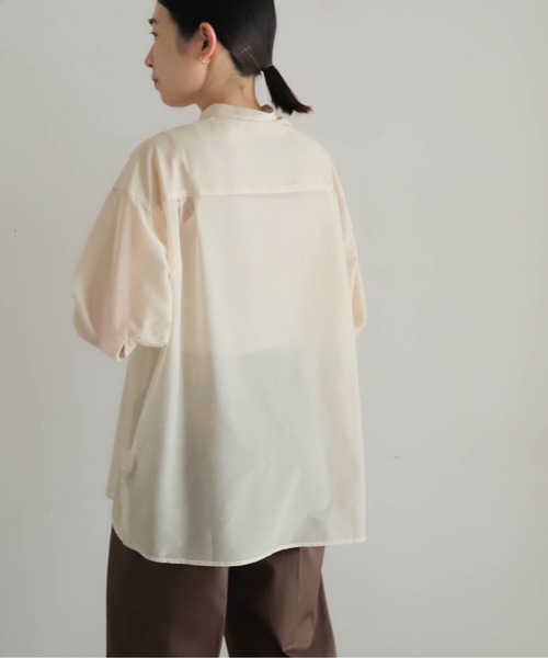 NOMBRE IMPAIR（ノンブルアンペール）の「シアーポリエステルスラブ　タック羽織シャツ（シャツ/ブラウス・レディース・オレンジ/キナリ・FREE）」の10枚目の写真