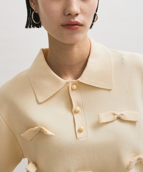 アダムエロペ　リボン付ニットポロシャツ セール】リボンポロニット（ポロシャツ）｜ADAM ET ROPE