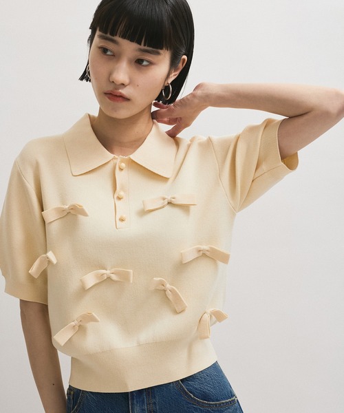 ADAM ET ROPE FEMME リボンポロニット 半袖 ADAM ET ROPE FEMME リボンポロニット 半袖 ADAM ET ROPE