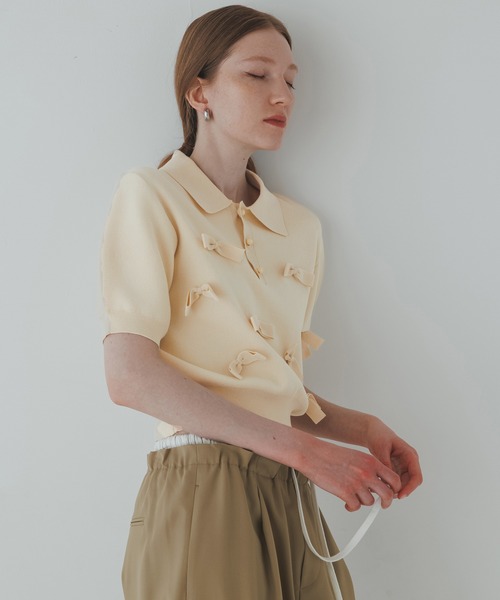 アダムエロペ　リボン付ニットポロシャツ セール】リボンポロニット（ポロシャツ）｜ADAM ET ROPE