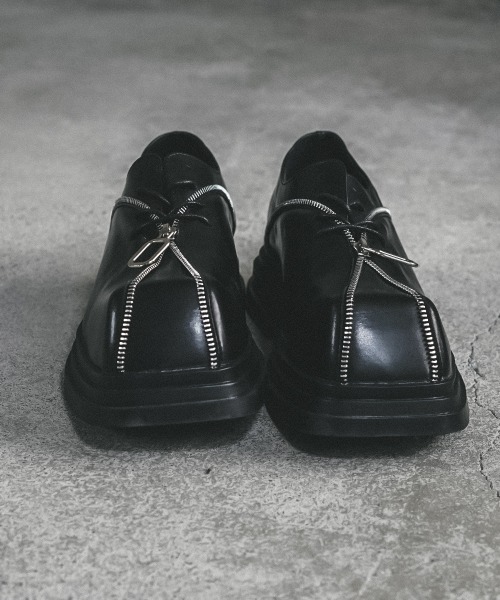 アップシューズ セール】Synthetic leather zip design square toe hole shoes