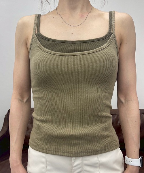 Per sist ence(パーシエンス)の「レイヤード風配色カップ付きキャミ(Tシャツ/カットソー・レディース・モカ/チャコールグレー/ブルー・ONE SIZE)」の9枚目の写真