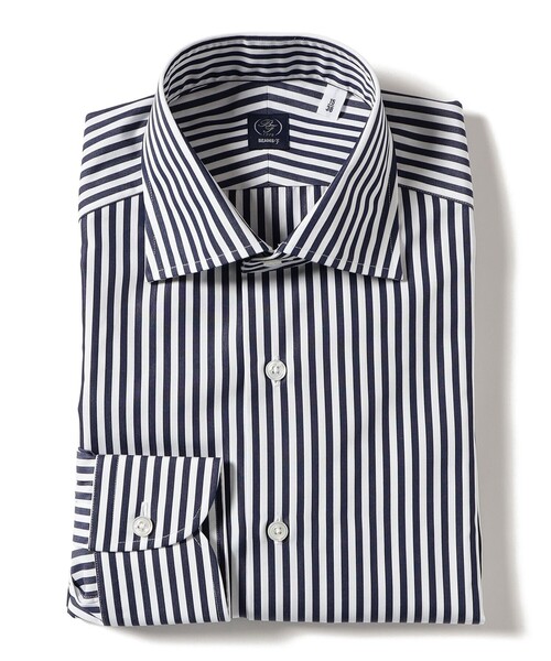 BEAMS F（ビームスエフ）の「コットン ネイビー ロンドンストライプ ワイドカラーシャツ（シャツ/ブラウス・メンズ・ネイビー・37/38/39/40/41/42）」の2枚目の写真