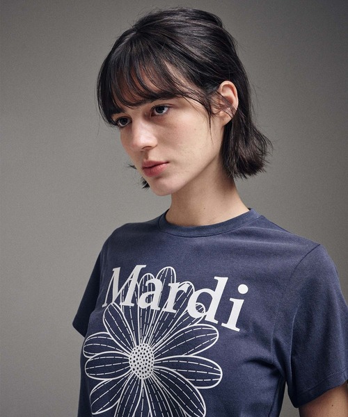 Mardi Mercredi(マルディメクルディ)の「SLIM TSHIRT FLOWERMARDI WASHING / スリム Tシャツ フラワーマルディ ウォッシング(Tシャツ/カットソー・レディース・チャコールグレー/パープル・FREE)」の6枚目の写真