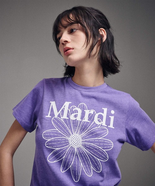 Mardi Mercredi(マルディメクルディ)の「SLIM TSHIRT FLOWERMARDI WASHING / スリム Tシャツ フラワーマルディ ウォッシング(Tシャツ/カットソー・レディース・チャコールグレー/パープル・FREE)」の9枚目の写真