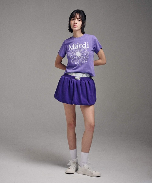 Mardi Mercredi(マルディメクルディ)の「SLIM TSHIRT FLOWERMARDI WASHING / スリム Tシャツ フラワーマルディ ウォッシング(Tシャツ/カットソー・レディース・チャコールグレー/パープル・FREE)」の10枚目の写真