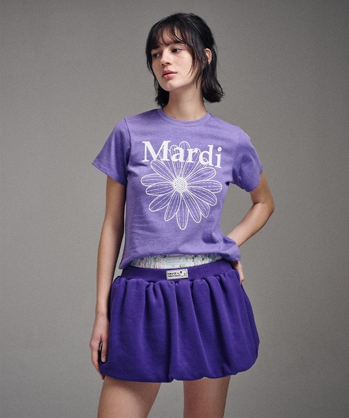 Mardi Mercredi(マルディメクルディ)の「SLIM TSHIRT FLOWERMARDI WASHING / スリム Tシャツ フラワーマルディ ウォッシング(Tシャツ/カットソー・レディース・チャコールグレー/パープル・FREE)」の11枚目の写真