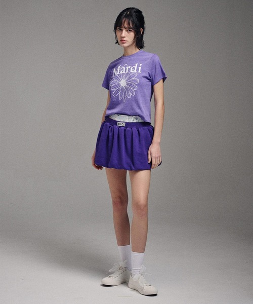 Mardi Mercredi(マルディメクルディ)の「SLIM TSHIRT FLOWERMARDI WASHING / スリム Tシャツ フラワーマルディ ウォッシング(Tシャツ/カットソー・レディース・チャコールグレー/パープル・FREE)」の12枚目の写真