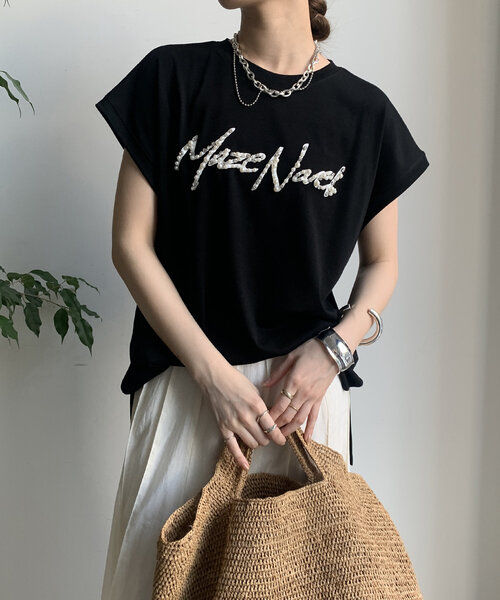DouDou（ドゥドゥ）の「【WEB限定】ビジューロゴTEE（Tシャツ/カットソー・レディース・オフホワイト/グレー/ブラック・FREE）」の3枚目の写真