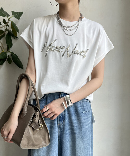 DouDou（ドゥドゥ）の「【WEB限定】ビジューロゴTEE（Tシャツ/カットソー・レディース・オフホワイト/グレー/ブラック・FREE）」の9枚目の写真